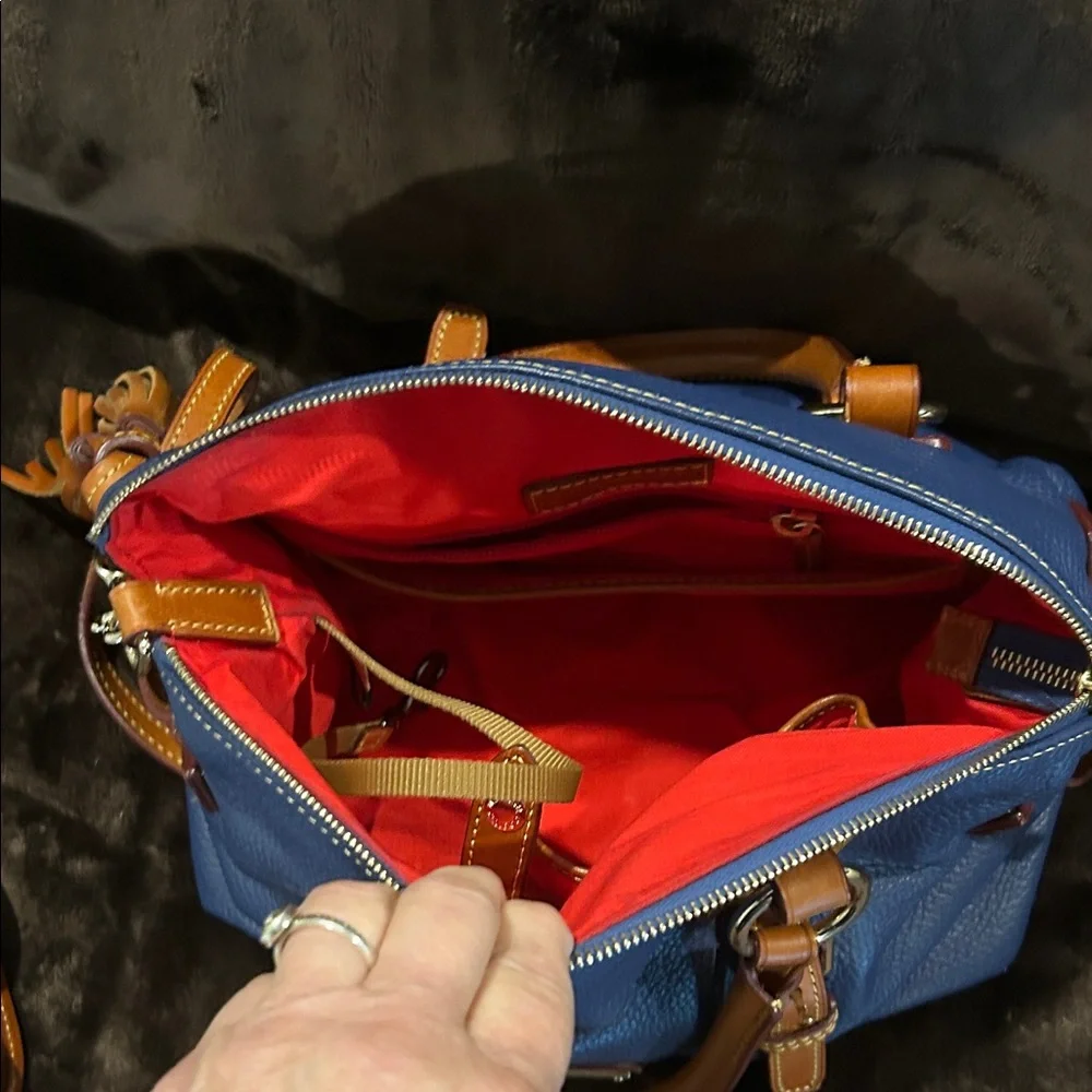 Dooney & Bourke Navy Satchel with Brown Trim - Picture 13 of 16